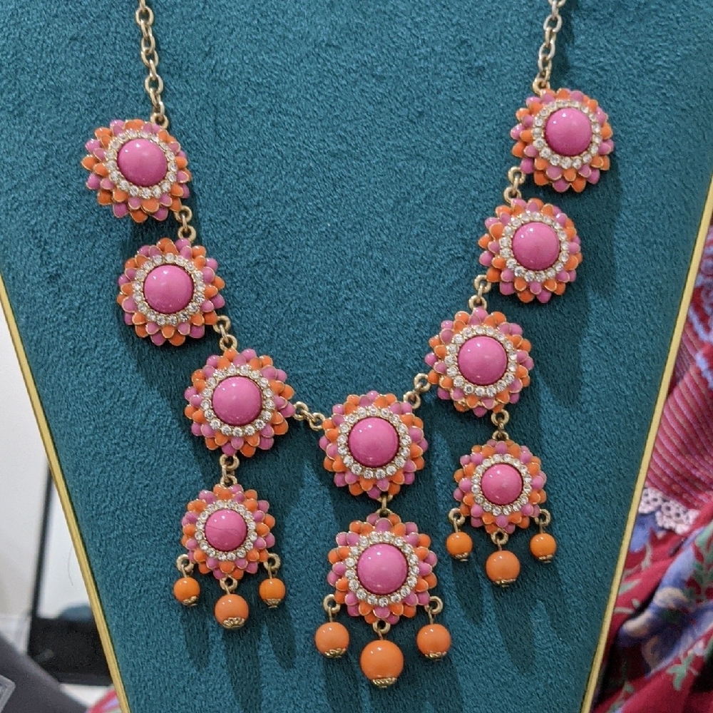 Elegant Pink and Orange Floral Statement Necklace